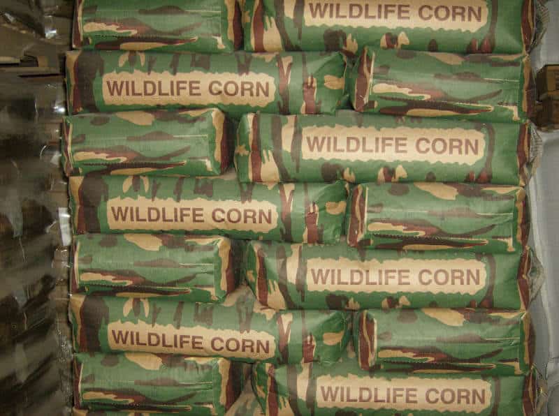Stacked bags of corn